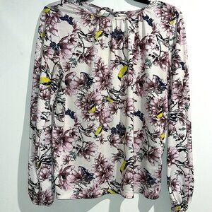 H&M purple blue black yellow floral bird top. Size XS.